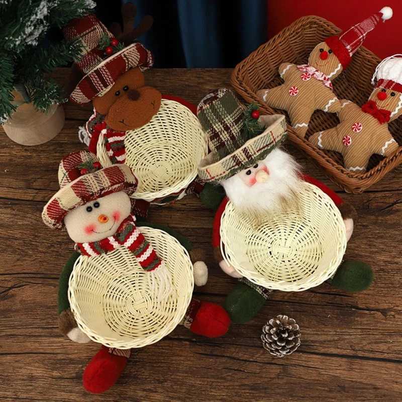 Christmas Christmas Candy Basket Snowman Doll Decoration Woven Stand Bowl Gift Box Holiday Desktop Decor Cute Design Storage Basket Y251113