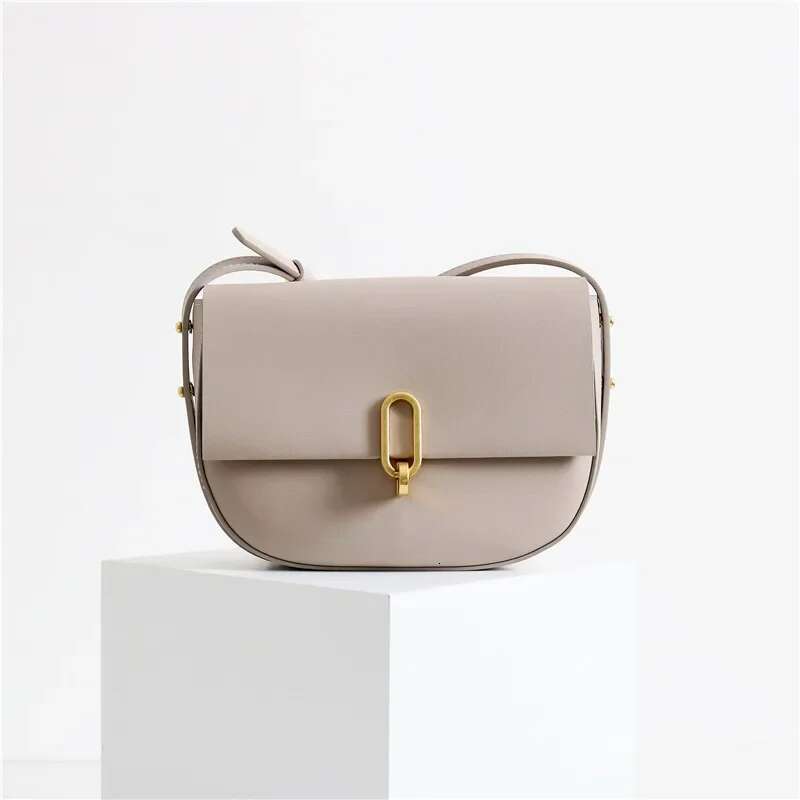 Authentic Leather Women Saddle Bag 2023 New Cowhide Fashion One Shoulder Handbags Female Brand Designer Crossbody Bags