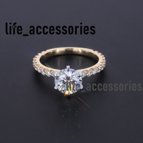 14k Yellow and White Gold Moissanite Rings Dropshipping 8mm Moissanite and Side Lab Grown Diamond Ring