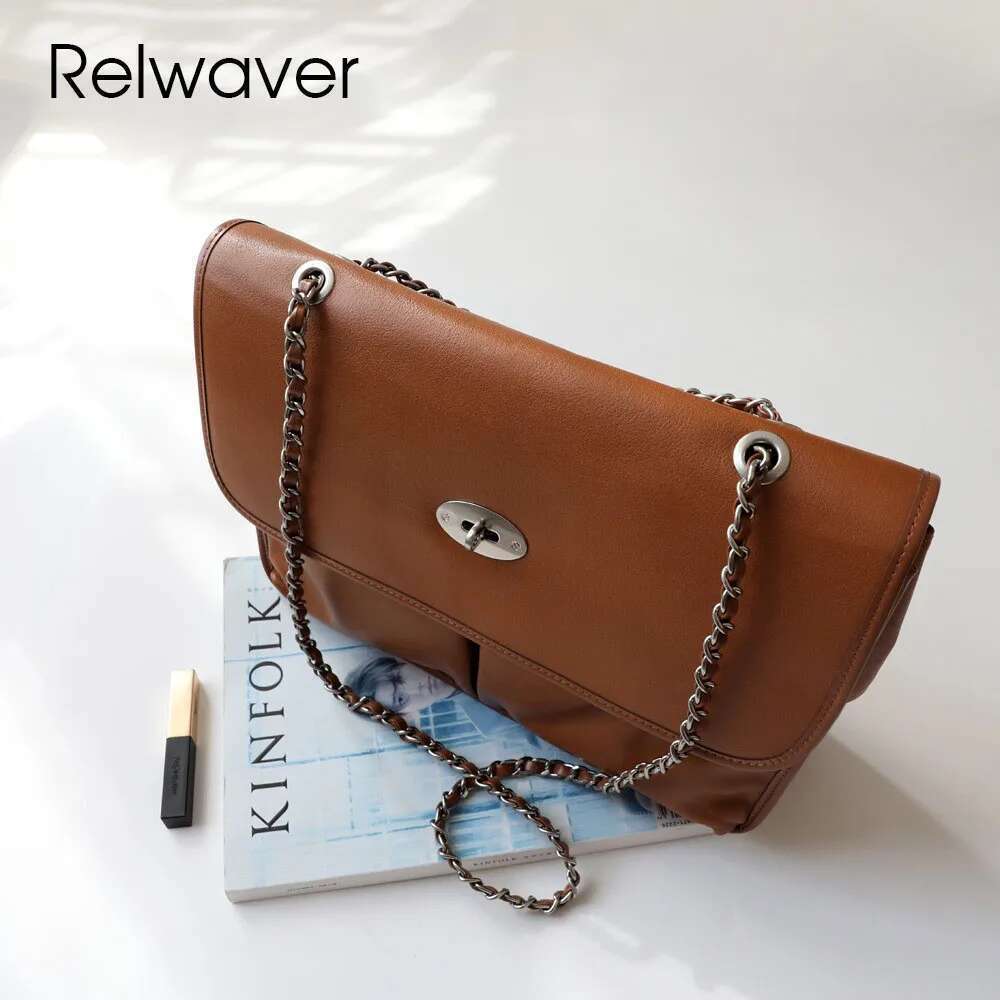 Relwaver Women Shoulder Bags Tree Cream Cow Postman Bag 2025 Spring Versatile Preppy Style Big Genuine Leather Handbags