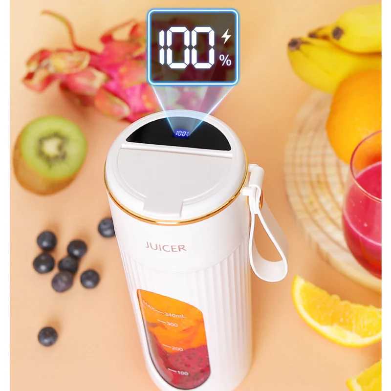 340ml Juicer Household Small Portable Fruit Juice Cup Rechargeable Lcd Display Electric Juicer 14 Blades Outdoor Travel C251113