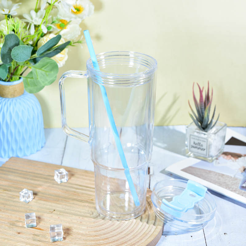 40oz pre-drilled plastic snow globe tumblers with handle colored lids pluggers big capacity drinking tumblers for DIY fill glitter A1