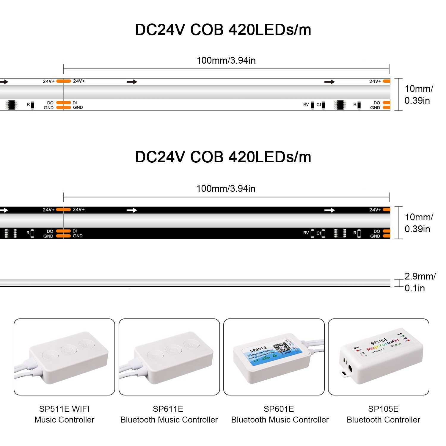 SPI COB LED Strip WS2811 RGBIC Addressable 420LEDs/m Pixel Dream Color High Density Flexible FCOB Led Lights RA90 WS2812B W251112