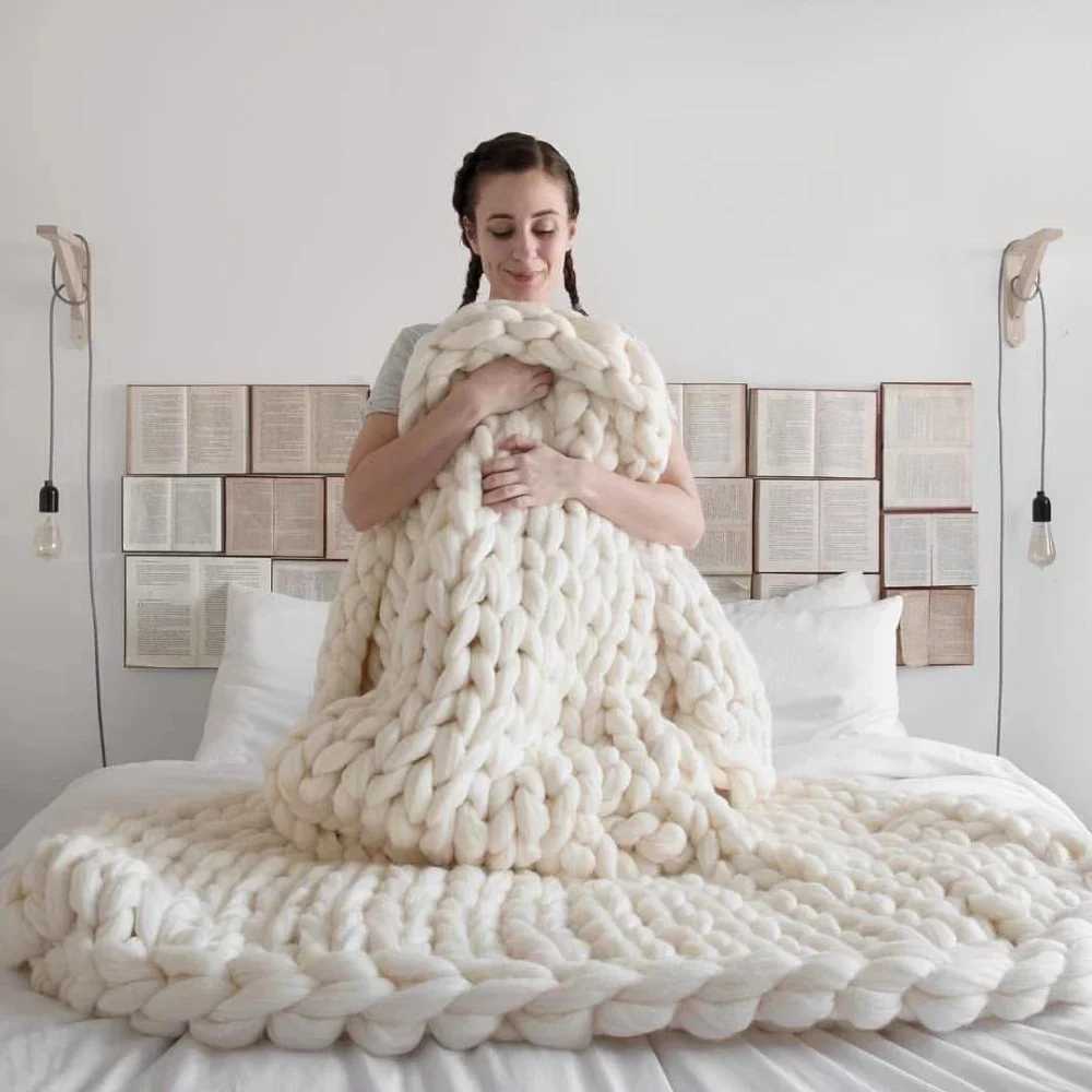 Hand-woven Woolen Blans Thick Knitted Blans Handmade Woolen Blans for Beds Home Gifts L251113 blanket