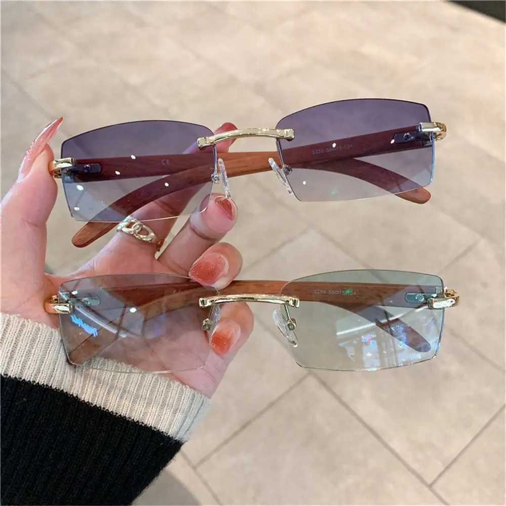 Trendy Punk Sunglasses Rimless Rectangle Sun Glasses for Men Women Fashion UV400 Driving Shades Frameless Gradient EyewearC250412