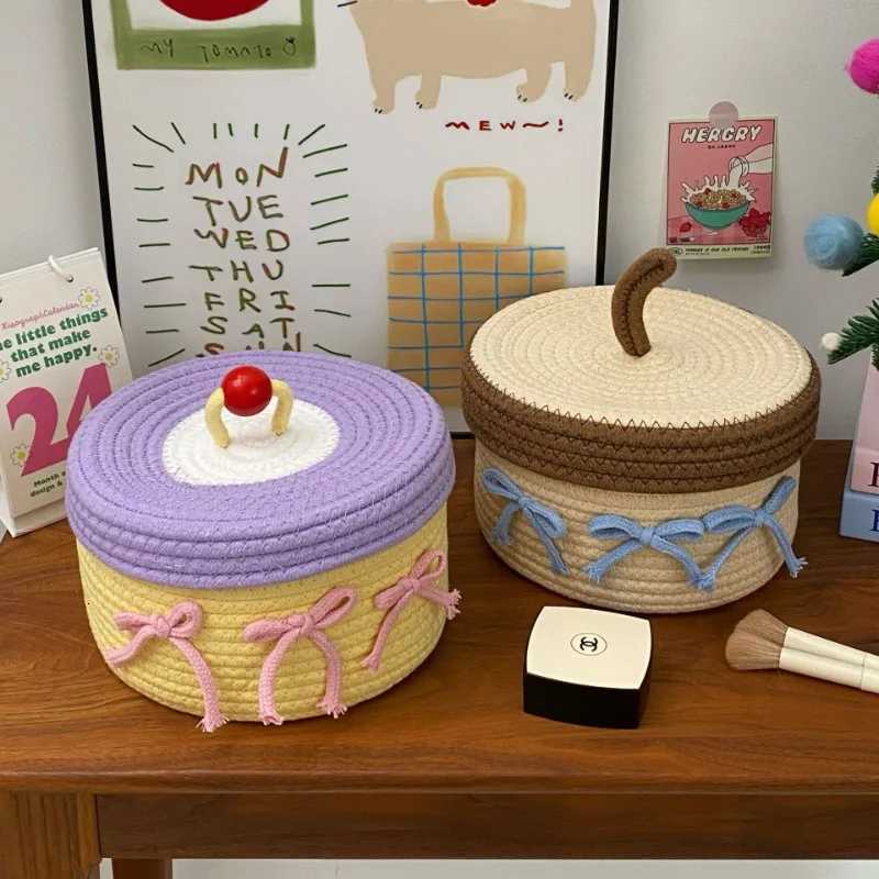 1PCS Cotton Rope Storage Basket with Lid Non-Woven Fabric Dustproof Decorative Organizer for He Desktop Bathro Y251112