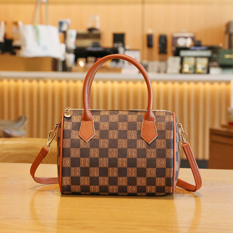 Retro Handbag Checkerboard Bag Printed Premium Boston Women's Bag