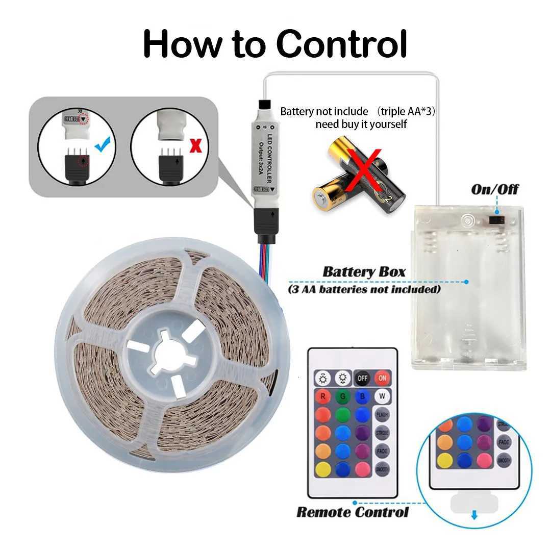1PC 5V LED Strip Lights with 24-Key IR Control and Battery BoxCuttableSuitable for BedroomTVHalloween and Christmas Party W251112