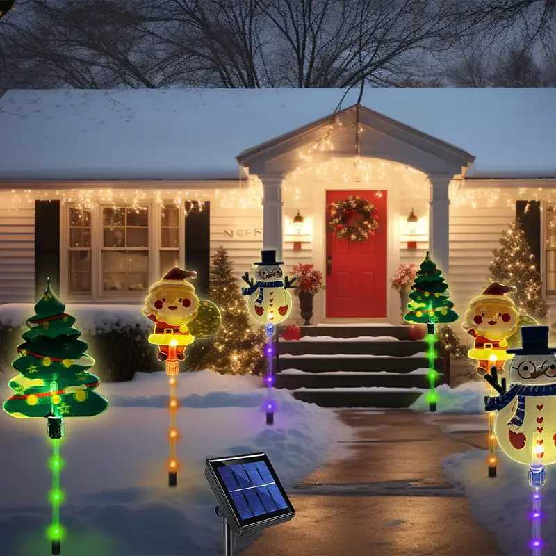 6PCS Solar Christmas Pathway Lights Solar Christmas Decor LED Lights Outdoor Waterproof Garden Stake Lights Walkway Holiday 862 M251113
