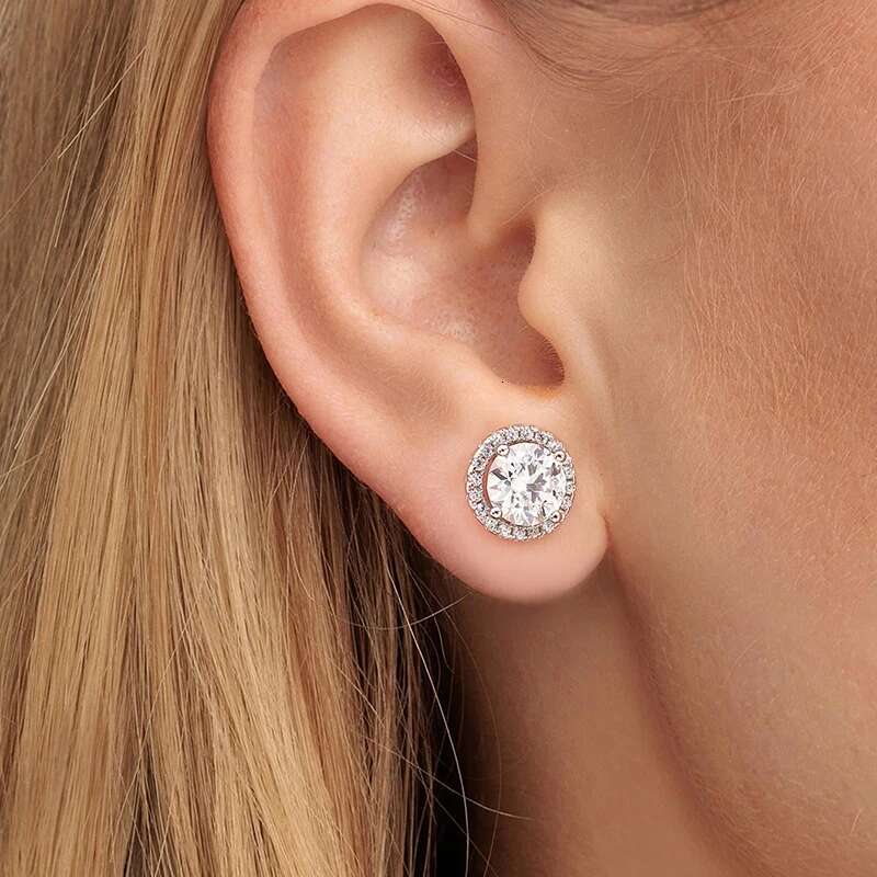 GRA 1CT Brilliant Round Real Moissanite Diamond Stud Earrings For Women Real 925 Sterling Silver Dating Wedding Fine Jewelry