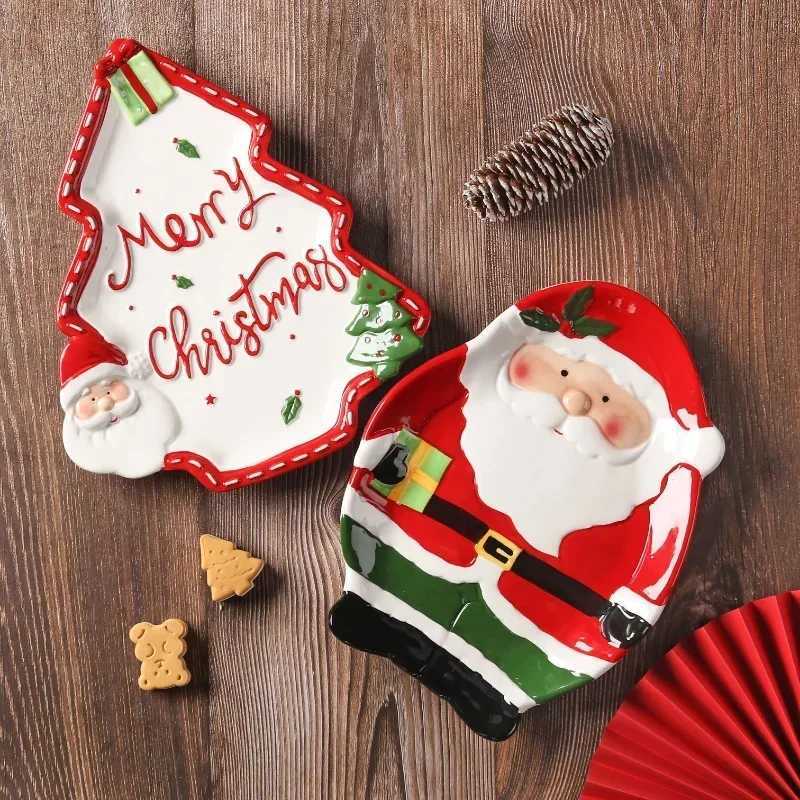 Christmas Three-Dimensional Santa Pine Plate Ceramic Fruit and Breakfast Plate Christmas Tableware Hand-painted Dessert Dishes Y251113