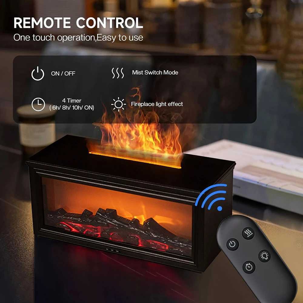 Eseential Oil Diffuser Fireplace Flame Oil Diffuser - Aromatherapy Aroma Humidifier Upgrade 7 Flame Colors Noiseless 280ml Y251113