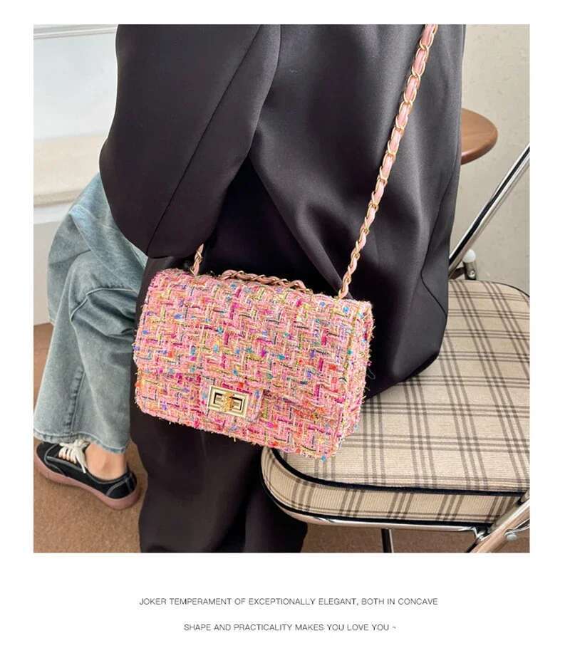 Fashion Streetwear Fitshing Vintage Handbag Wool Chain Small Women's Bag