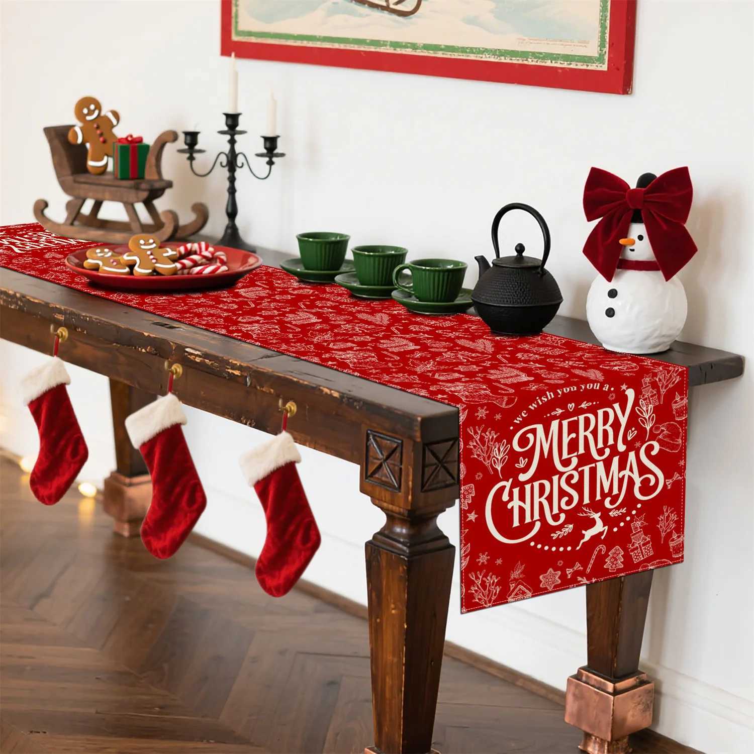 Christmas Elegant Merry Christmas Table Runner Perfect for Festive Holiday Kitchen Dining Table Decoration Home Party Y251113
