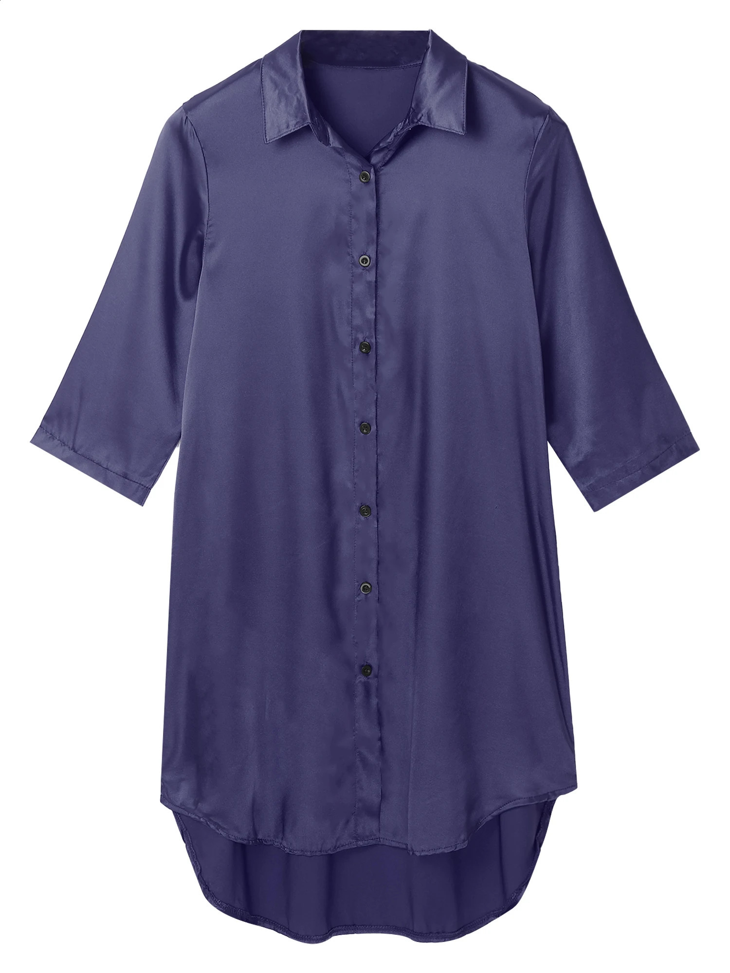 Mens Womens Satin Nightshirt Nightgown V Neck Half Sleeve Sleepwear Nightclothes Glossy Loose Night Robe Homewear Nightwear250403