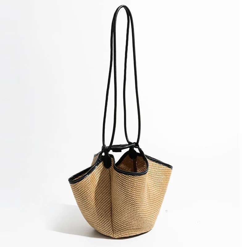 Handmade Beach Bag Drawstring Bucket Composite Bags For Women Handbag Purse 2024 New In Casual Vacation Straw Weave Beach Shoulder Kq1