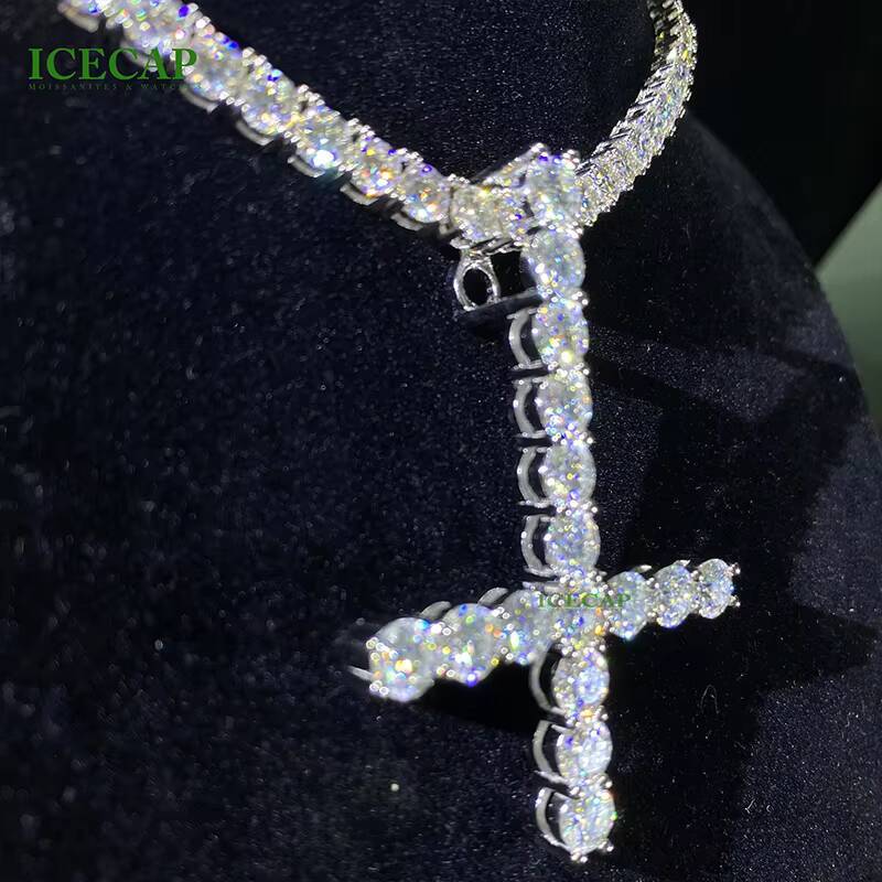 Wholesale 50mm VVS Moissanite Diamond Cross Pendant 925 Sterling Silver Gold Plated Fine Jewelry Charm Iced GRA Moissanite