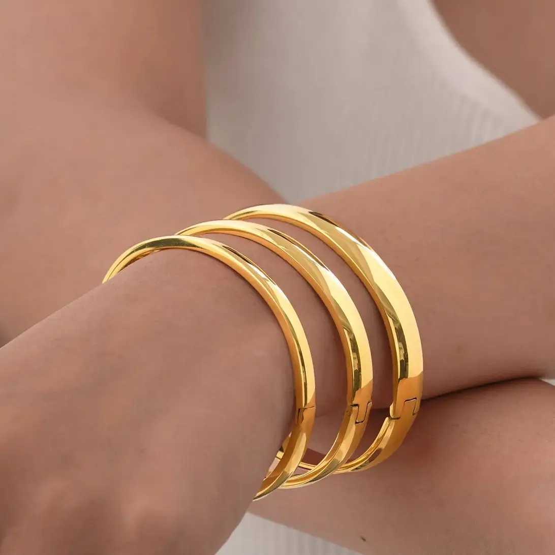 4/5.7/7.7mm Stainless Steel Smooth Bracelets Bangles for Women 18K Gold Plated Classic Openable Bracelet Jewelry AccessoriesC250411