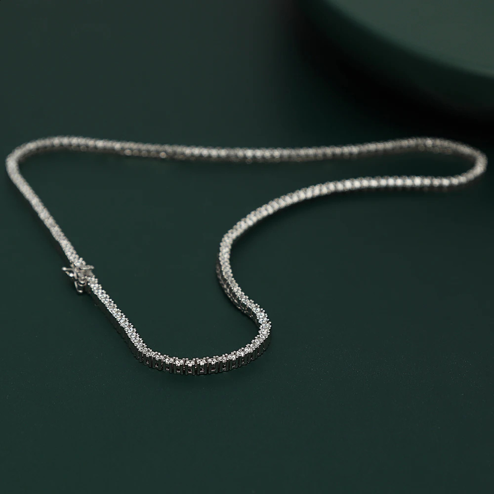 41/42/43cm16/17 Inch Real 925 Sterling Silver 2 mm Zircon Tennis Chain Necklace Women Engagement Wedding Choker Fine Jewelry 250407