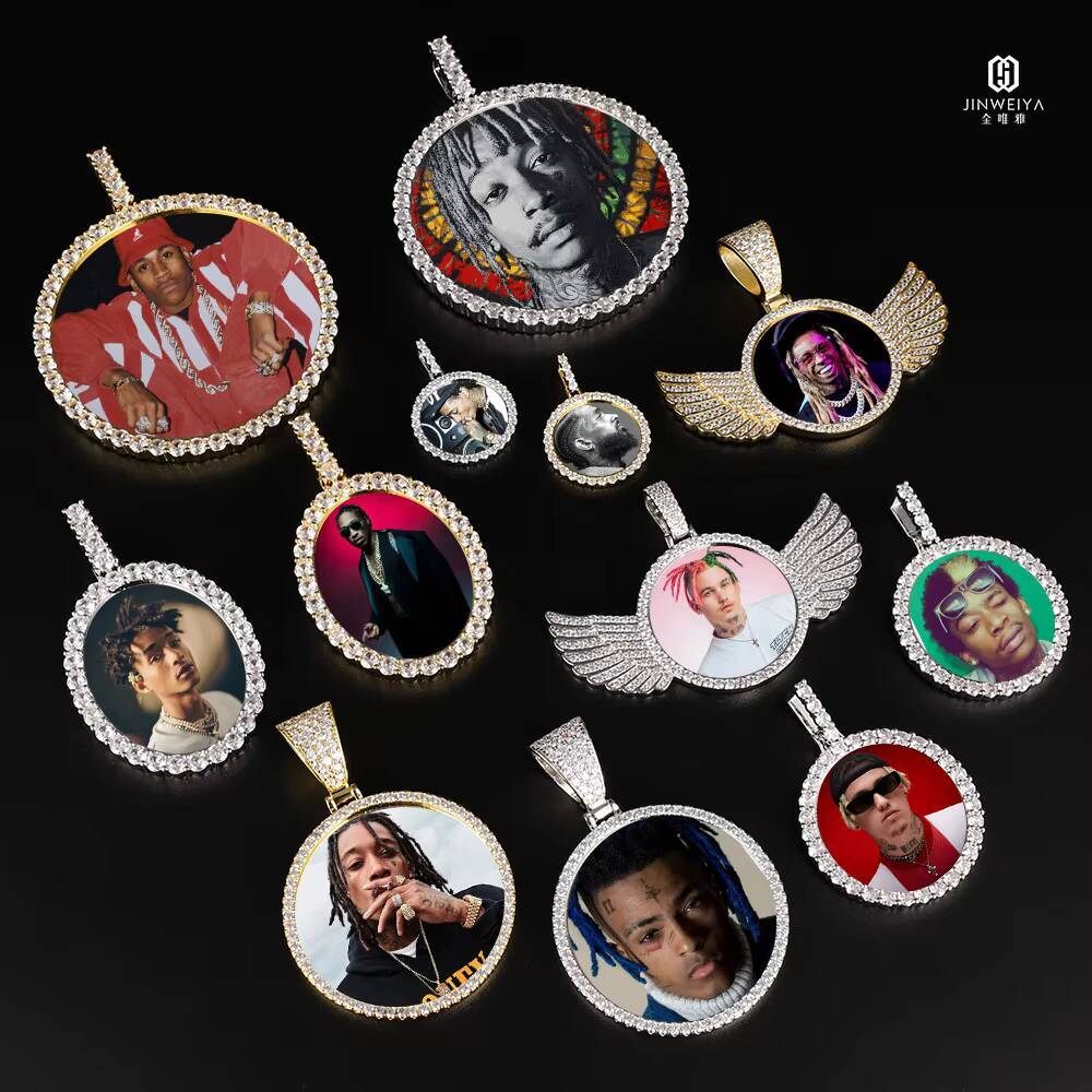 JWY Hip Hop Supplier CZ Moissanite Custom Pendant Photo Frame Pendant Round Shape Iced Out Photo Pendant