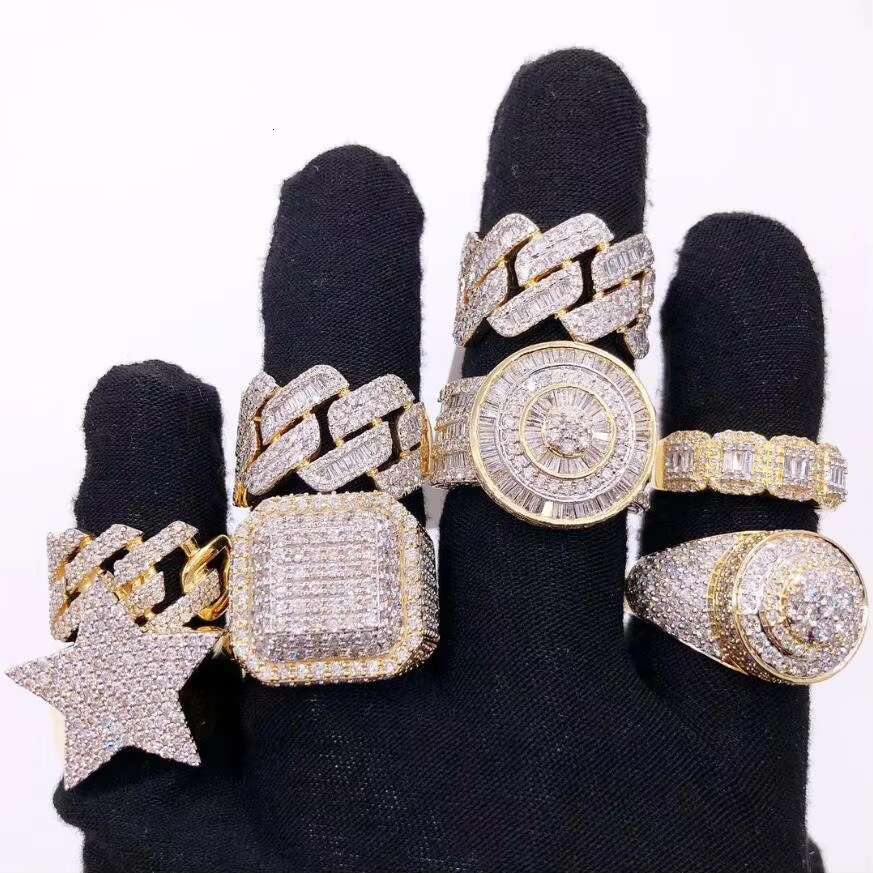 Hot Selling Mens Prong Moissanite Ring Iced Out Hip Hop 14mm 925 Sterling Silver Vvs Moissanite Cuban Ring