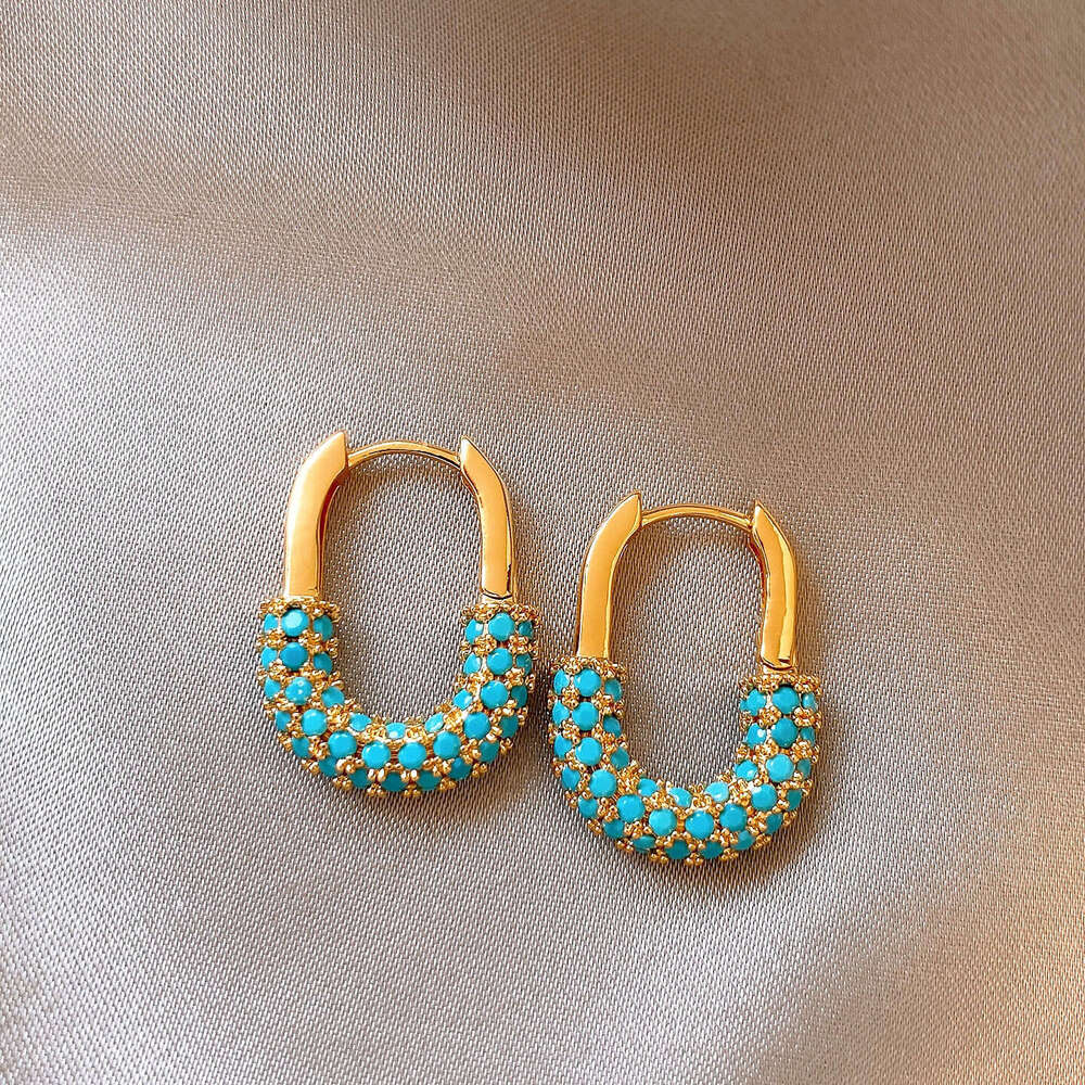 Autumn Winter New Green Stone U-shaped Lock for Women Retro Exquisite Light Luxury High-end Earrings Niche Design Sense Ear Jewelry