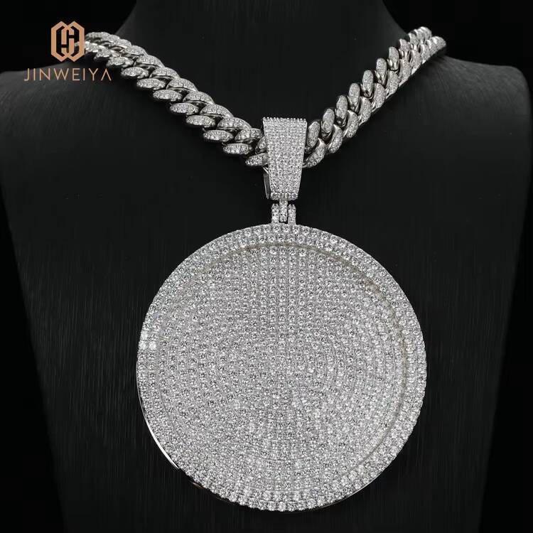 JWY Men Round Brass Large Hip Hop Iced Out Charm Pendants Zirconia Hip Hop Pendant Link