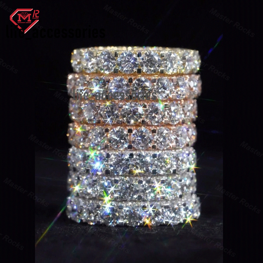Factory Sell Stackable 1 Rows Moissanite Engagement Ring 18k White Gold Plating 925 Sterling Silver Moissanite Ring Women