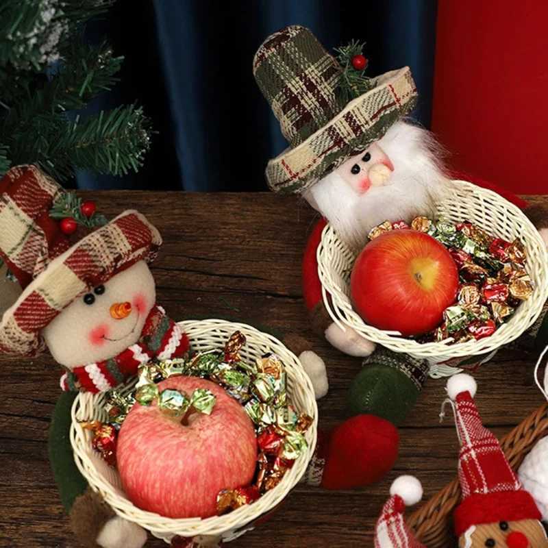 Christmas Christmas Candy Basket Snowman Doll Decoration Woven Stand Bowl Gift Box Holiday Desktop Decor Cute Design Storage Basket Y251113