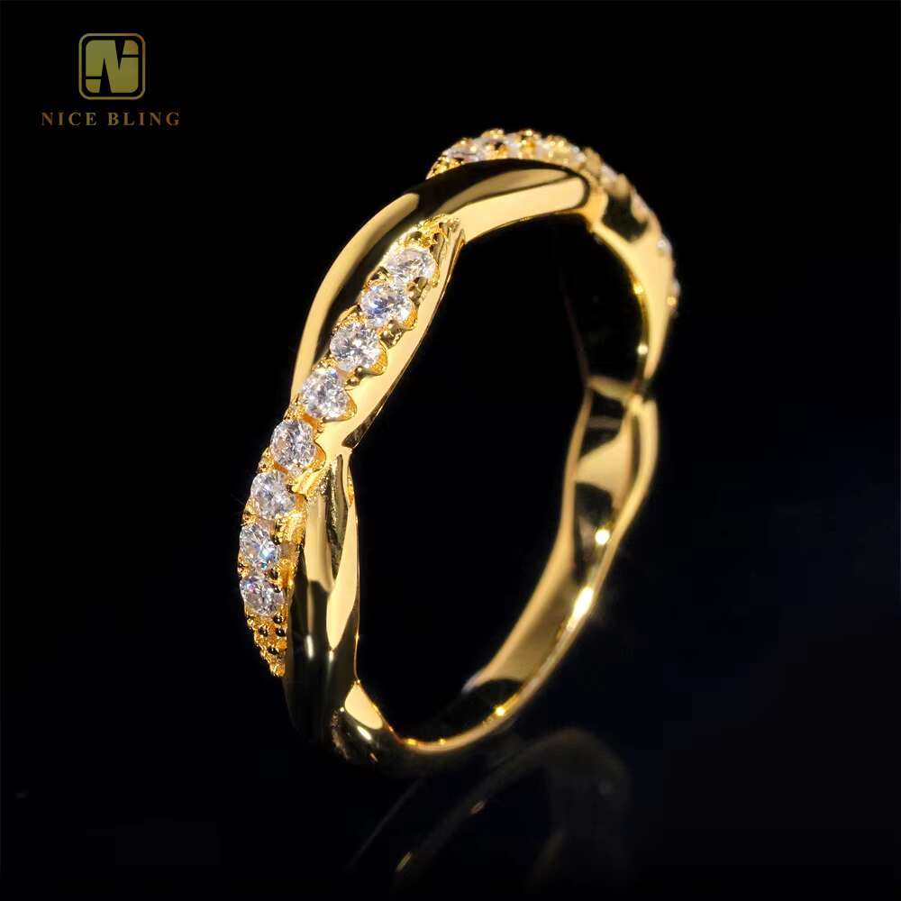 Unique Bridal Jewelry 925 Sterling Silver Moissanite Diamond Twist Rope Engagement Eternity Band Ring