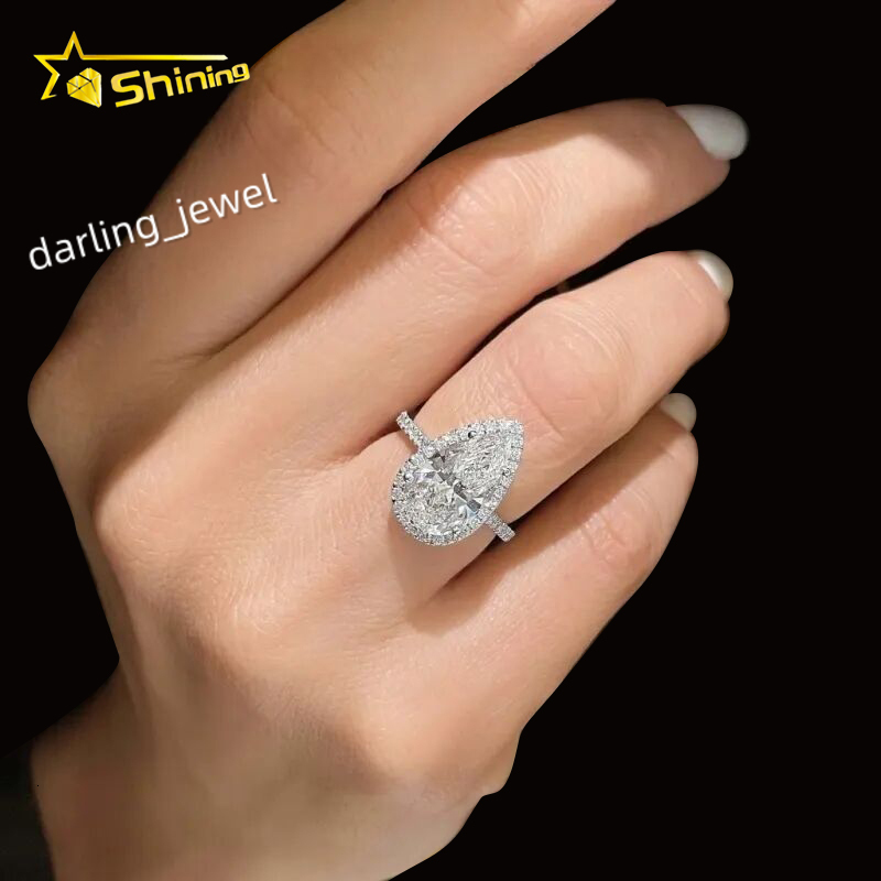 Luxury halo 5 ct Pear Lab Moissanite Diamond Sterling Silver 925 Rings 14K 18K Real Solid Gold Wedding Band Engagement Ring