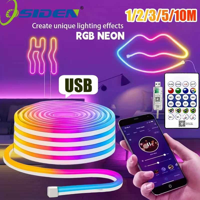 5v Smart RGB Neon Light Strip USB App/Remote Control Music Sync Waterproof Flexible Neon Strip for Bedroom Game Party Decoration W251112