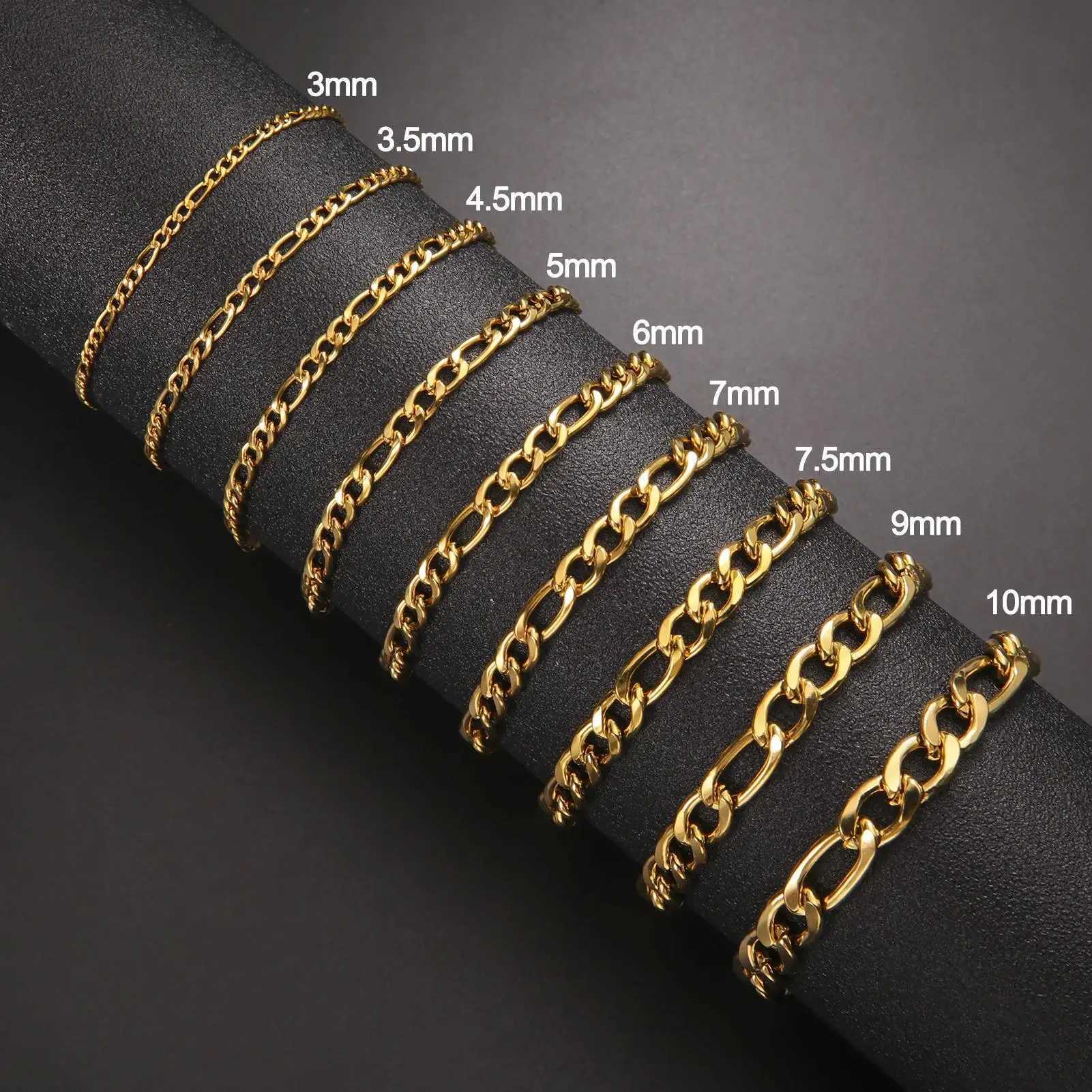 Punk Cuban Chain 3-10mm Wide Minimalist Bracelet Men Women Stainless Steel Gold Color Basic Hip Hop Figaro Chain Jewelry GiftC250411