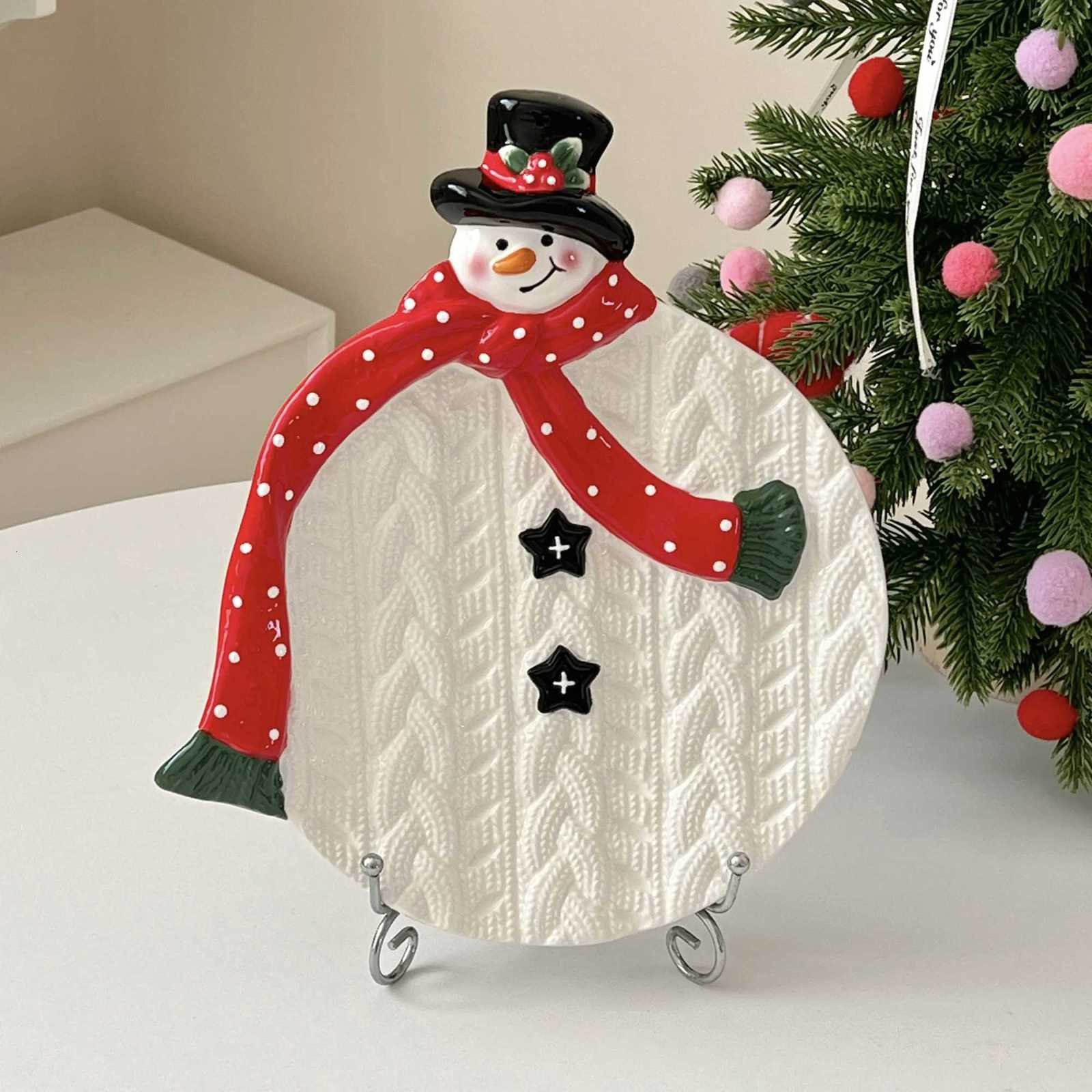 Christmas Christmas Snowman Plate Bowl Ceramic Plate Dessert Candy Gish Salad Bowl Christmas Gift for Family Dishes and Plates Sets Y251113