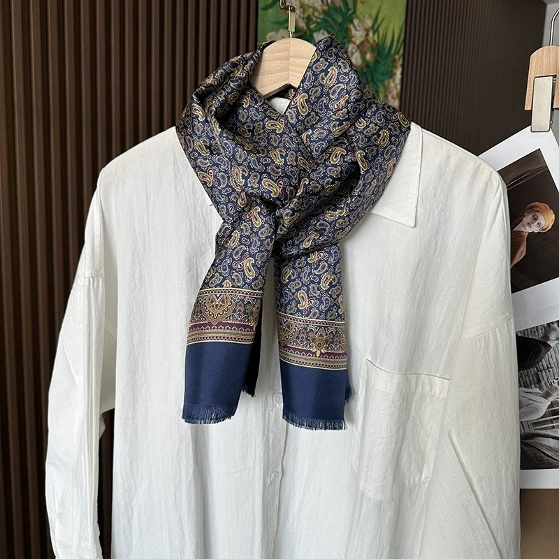 Spring Autumn High-End Silk Scarf with Paisley Pattern for Men Silk Long 100 Silk Neck Scarf Winter Printed Scarves 251112
