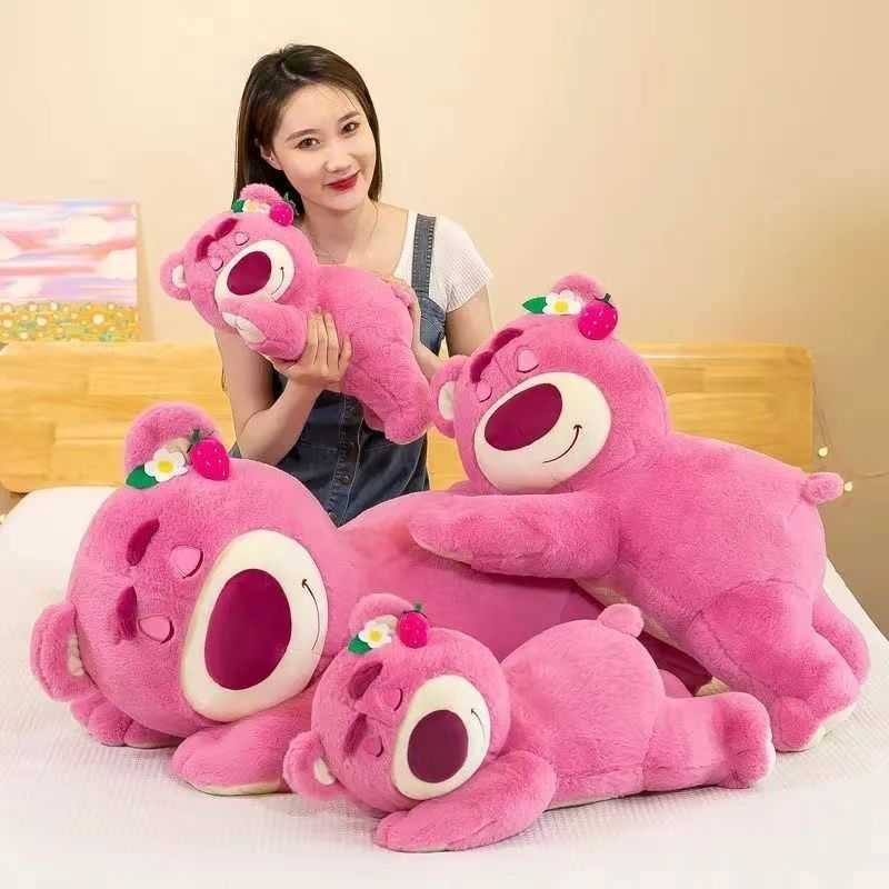 Internet celebrity strawberry bear plush toy doll lying down bear large sleeping pillow cloth doll female gift Y250412XHJJ