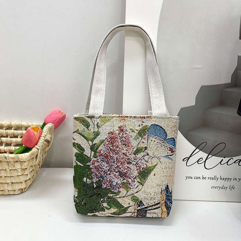 Golden double-sided embroidery small square ethnic casual canvas shoulder bag fashionable Chinese style printed handbag