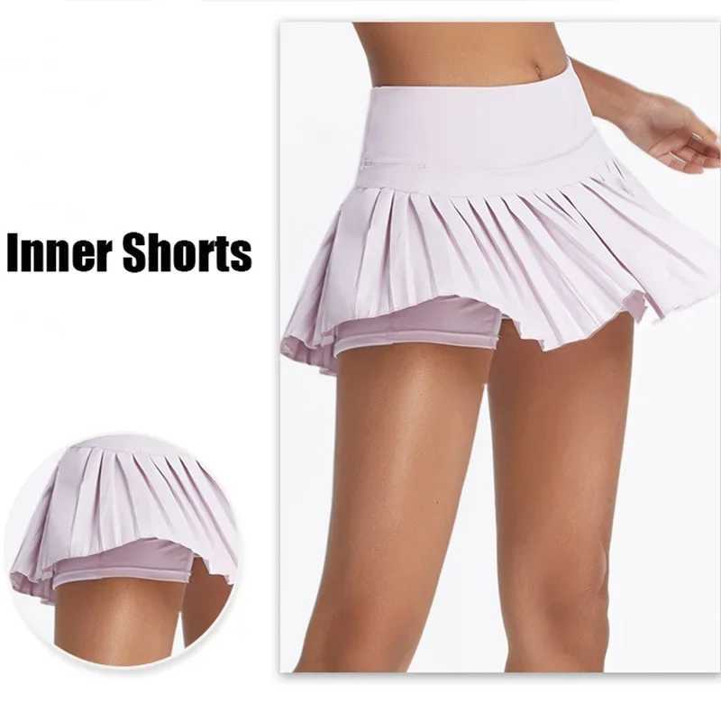 Cloud Rise Pocket Tennis Skiing Gym Golf Running Wrinkle Pantskirt Plus Size Sexy Women XS-XXL Sports Fitness High Waist Skort Y250412