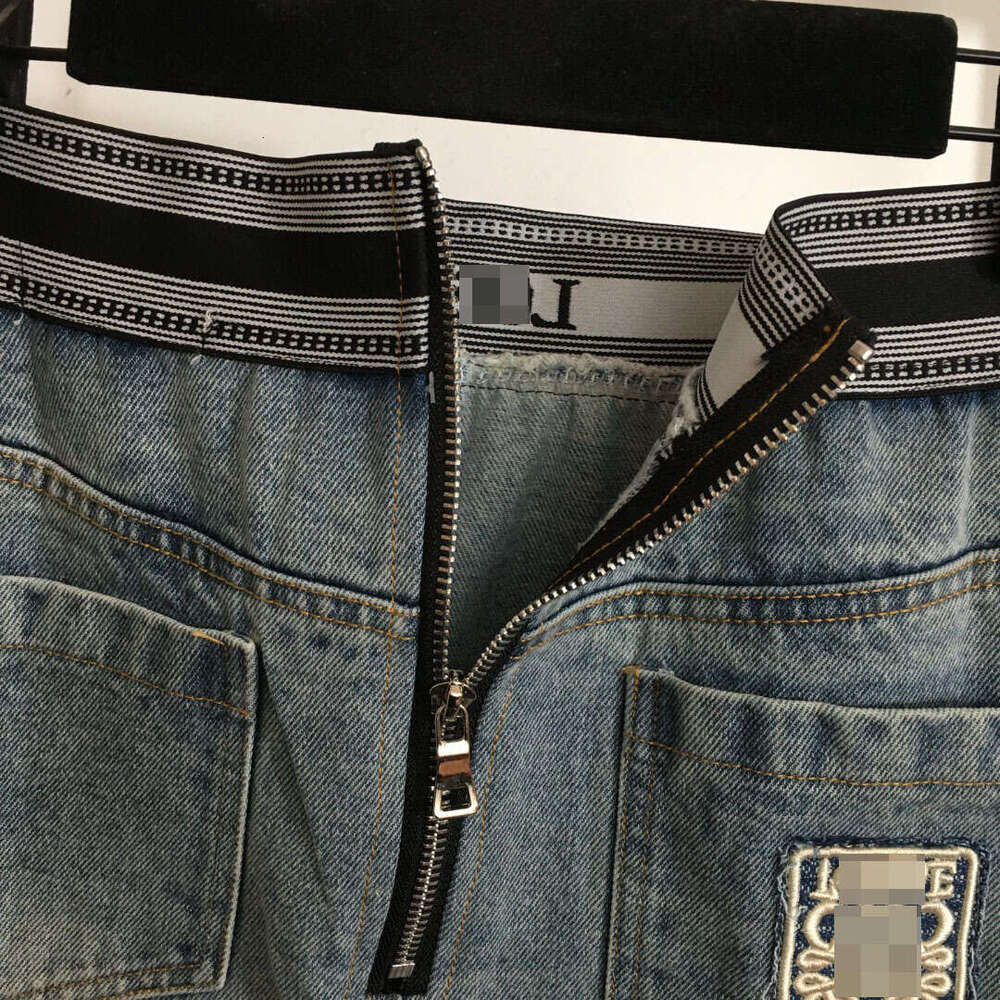 Designer clothing 2025 New Hot Selling Fashionable Embroidered Patchwork Ribbon Versatile Elastic Waist A-line Cowboy Short Half Skirt