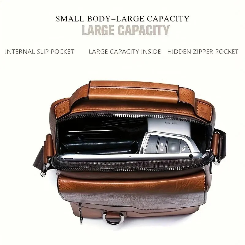 Suitable for 97inch iPad mens PU leather flip cross body bag business solid messenger travel 250409