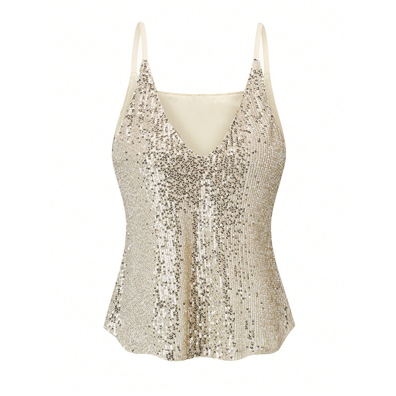 Sexy camisole mini vest 2025 summer womens sequined sleeveless V-neck top