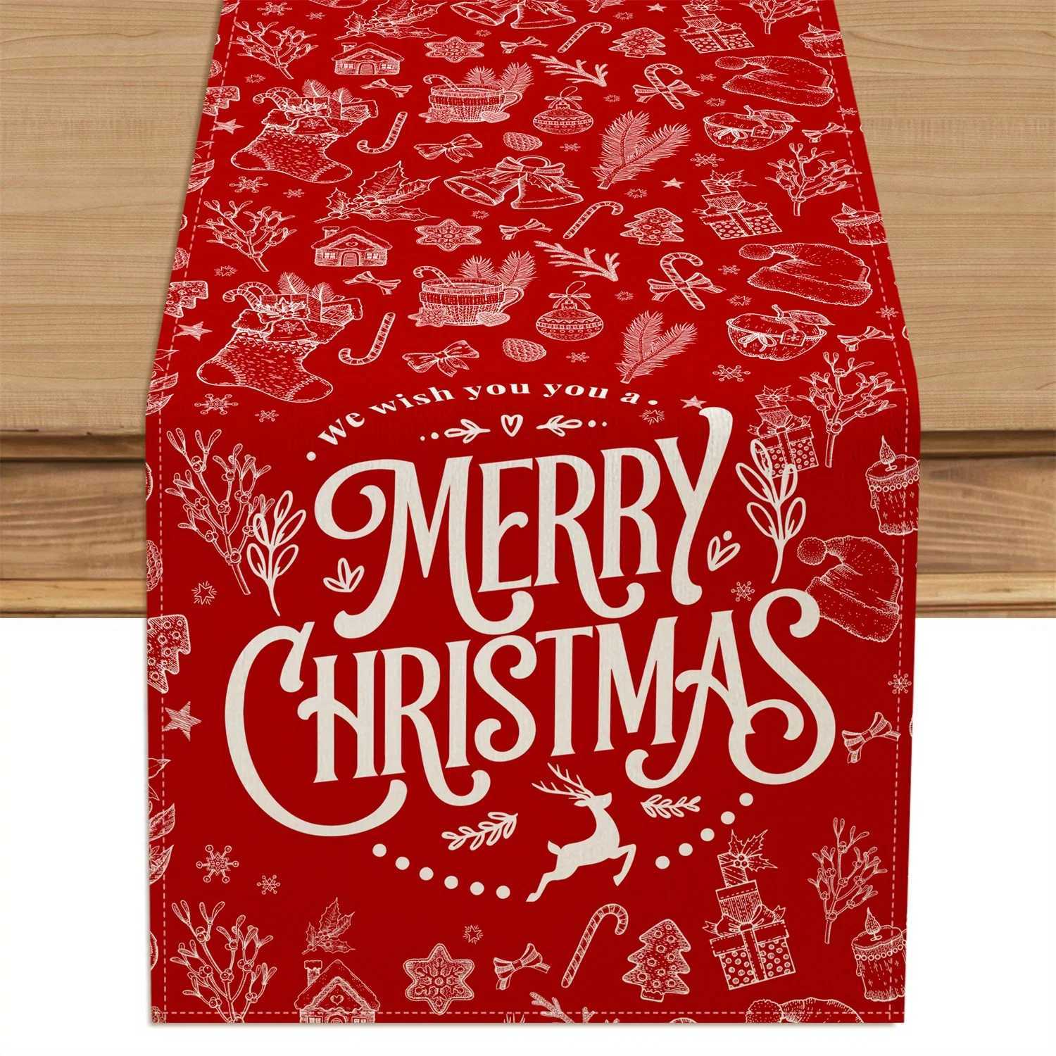 Christmas Elegant Merry Christmas Table Runner Perfect for Festive Holiday Kitchen Dining Table Decoration Home Party Y251113