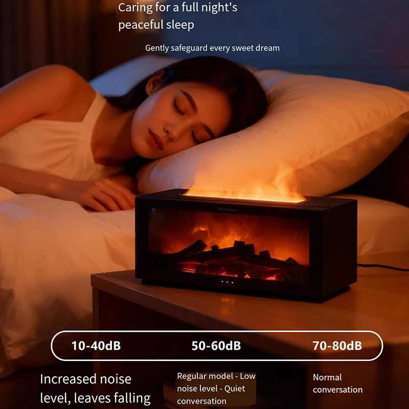 Simulated flame fireplace humidifier desktop small bedroom household mute colorful atmosphere night light aromatherapy machine Y251113