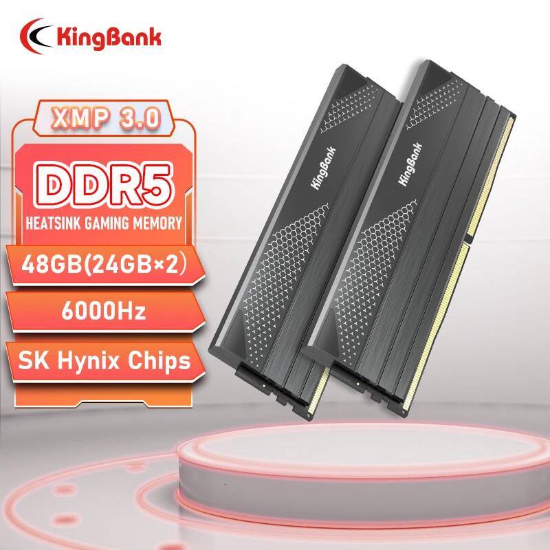 KingBank 24Gx2 6000MHz DDR5 Black Computer Memory CL28 Hynix M Die High-Speed Dual Channel RAM for Enhanced Performance