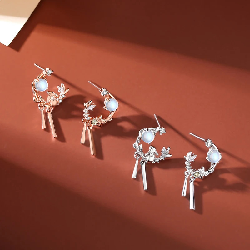 Yali Europe S925 sterling silver stud earrings CZ rabbit moon womens birthday party gift jewelry 250409