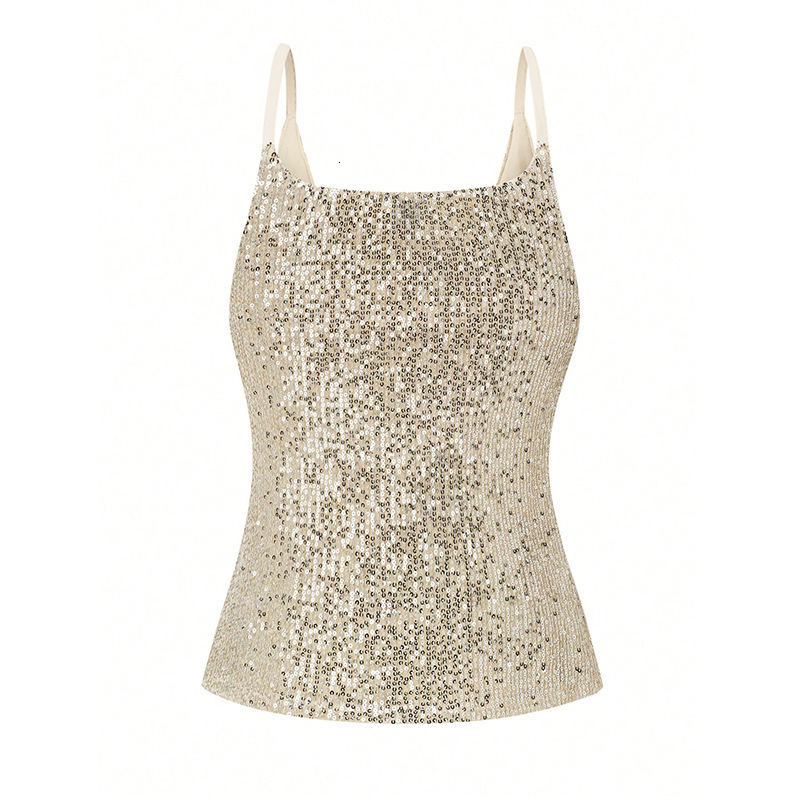 Sexy camisole mini vest 2025 summer womens sequined sleeveless V-neck top