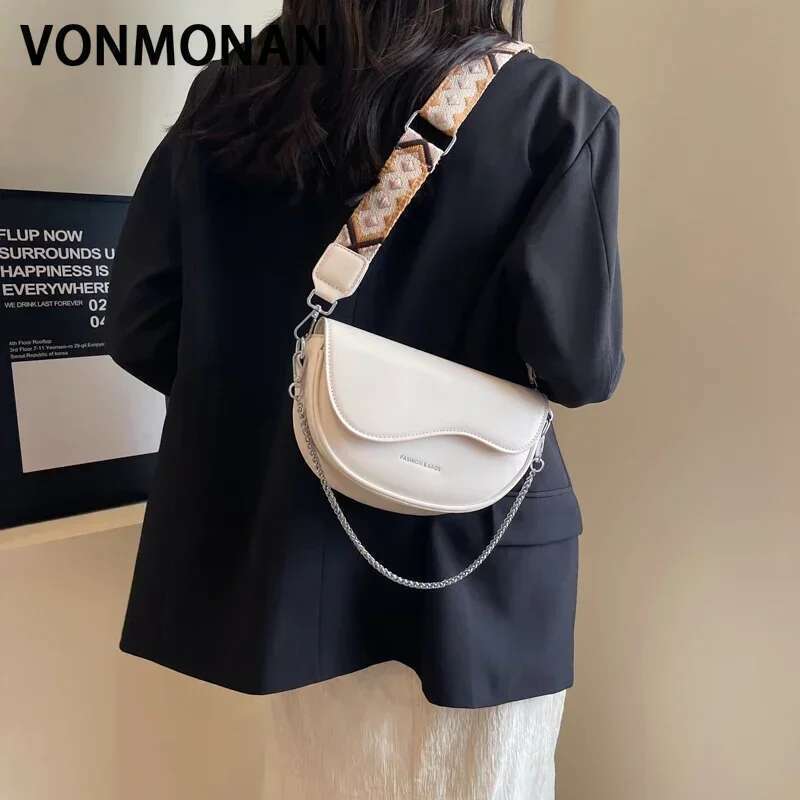 Women Saddle Female Small Wedding Flap Underarm Shoulder Lady Retro Split Leather Fashion Chain Messenger Tote Bag
