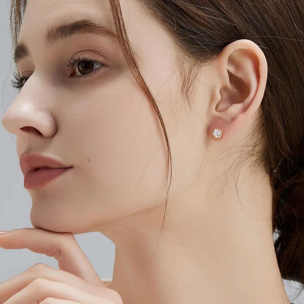 18K Gold Plated 0.2-2ct Moissanite Stud Earrings for Women Men S925 Silver 6 Claws Screw Ear Studs Fine Jewelry with Certificate