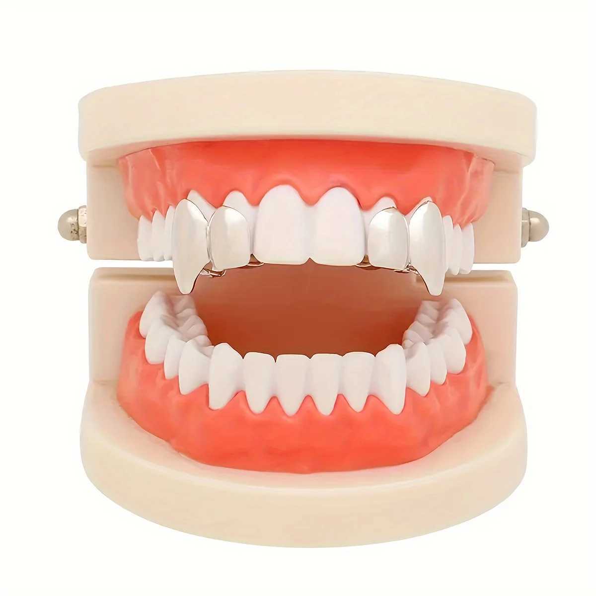 A pair of female teeth inlaid with 18K gold-plated teeth decoration smooth surface hip-hop fashion teethXJ250412