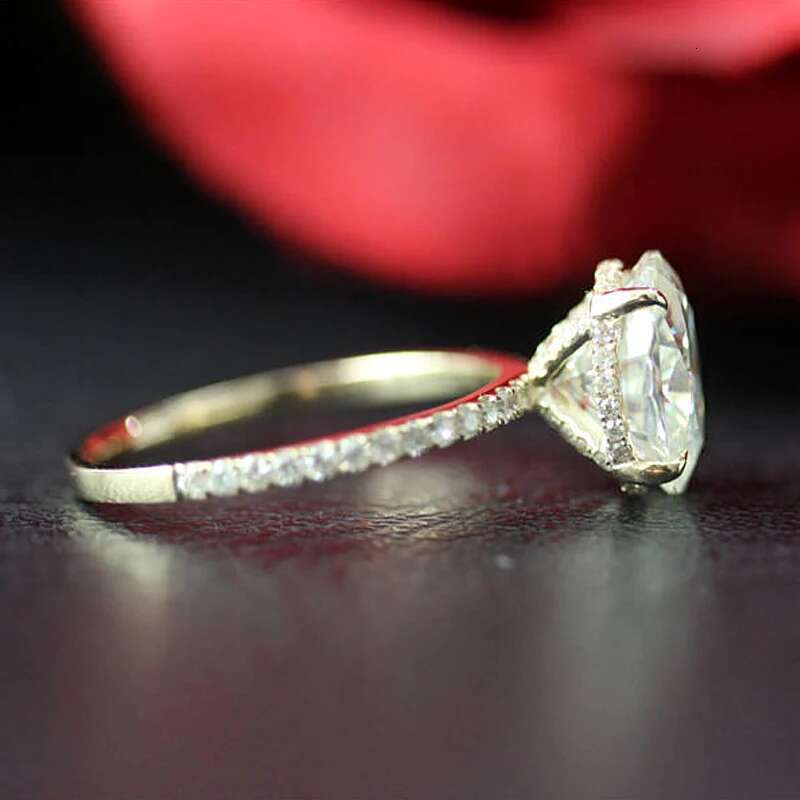 14K Gold 3ct 10*8mm DEF Color Oval Cut Moissanite Engagement Ring with 3/4 Eternity Accents For Women